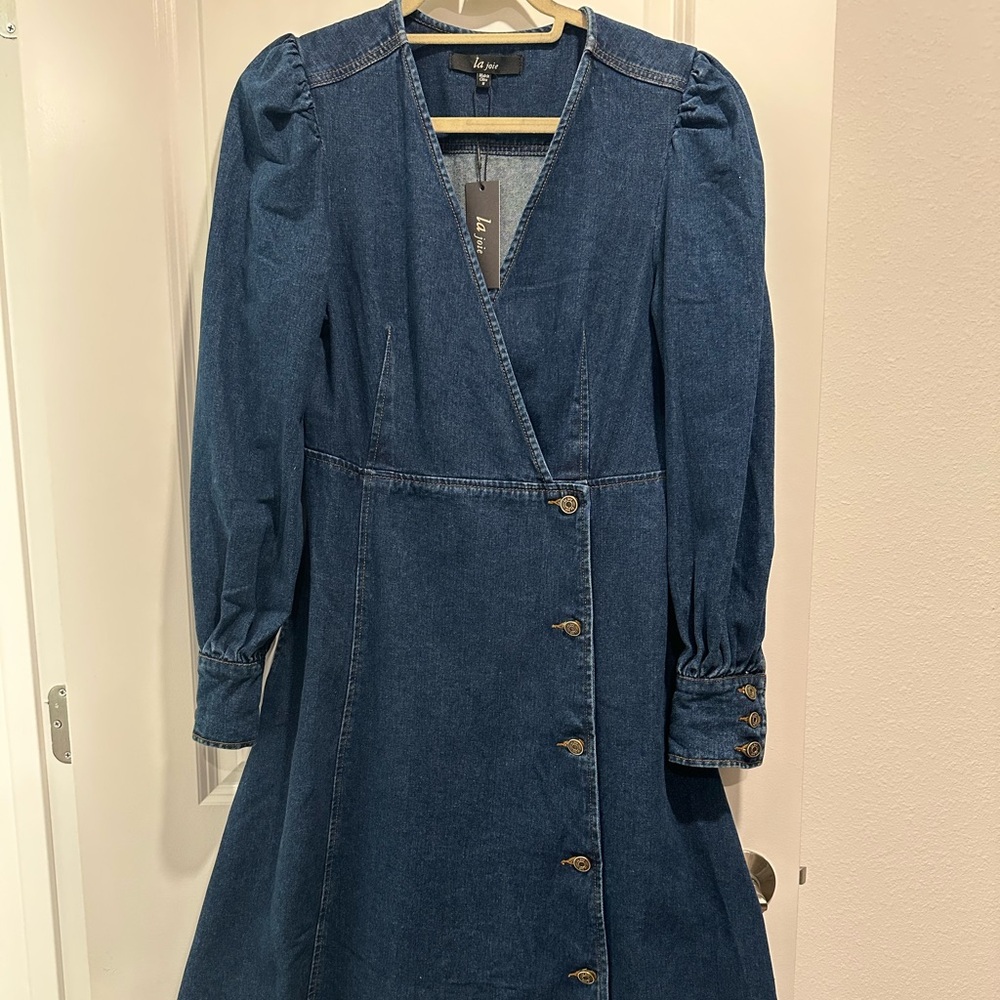 La Joie puff sleeve denim midi dress size M